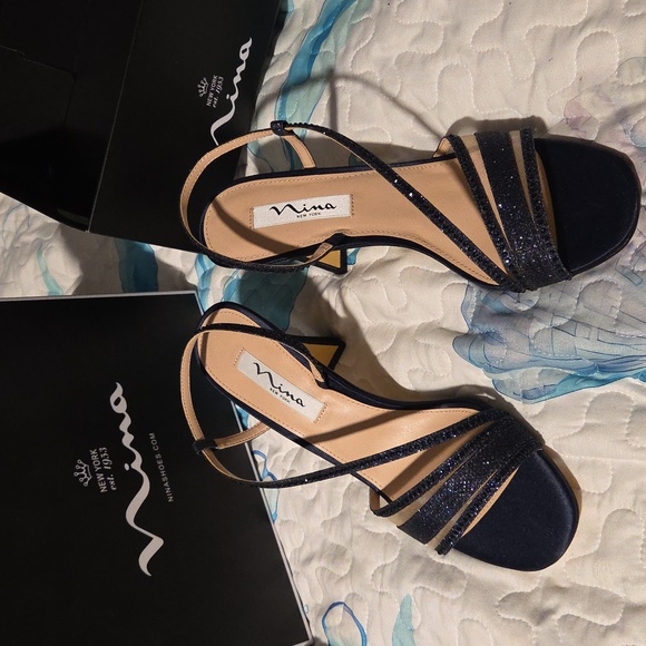 Nina Women's Navy Strappy Heels - Picture 2 of 3